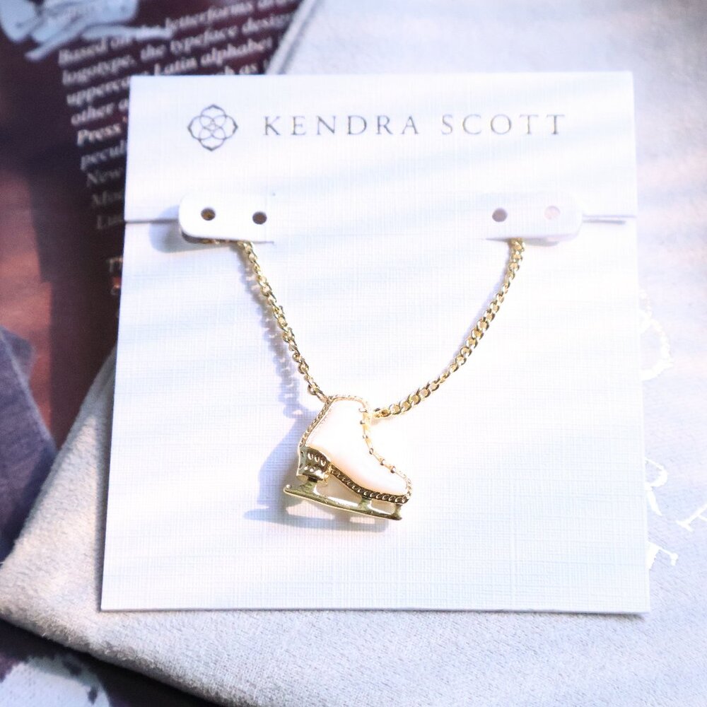 NEW Kendra Scott Ice Skate Necklace Gold White Mother-of-Pearl